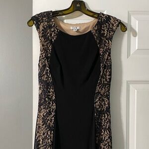 Cache Elegant Black and Brown Sequin Lace pleated bottom Dress